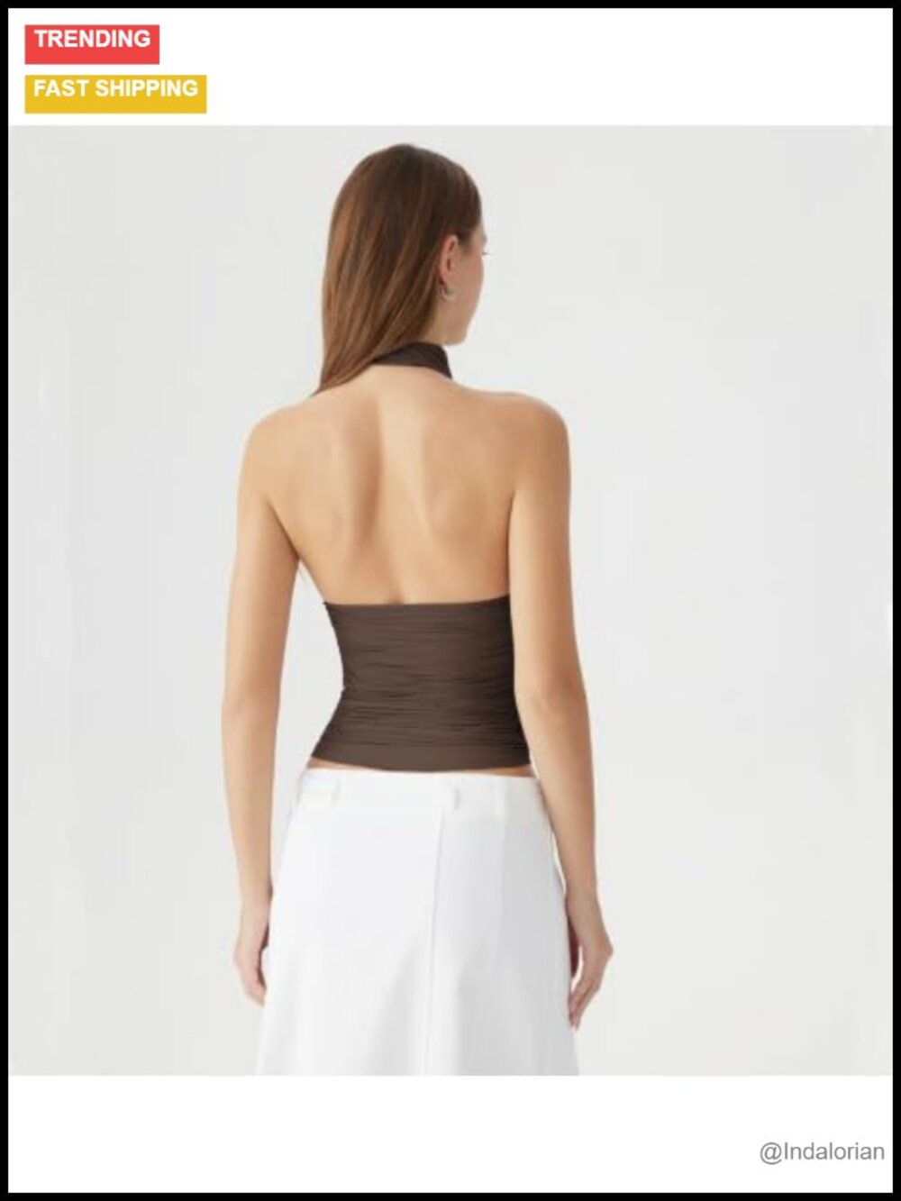 Padded Halter Turtleneck Crop Top Bodycon Tank Ruched Backless Going Out Y2K - Picture 2 of 6